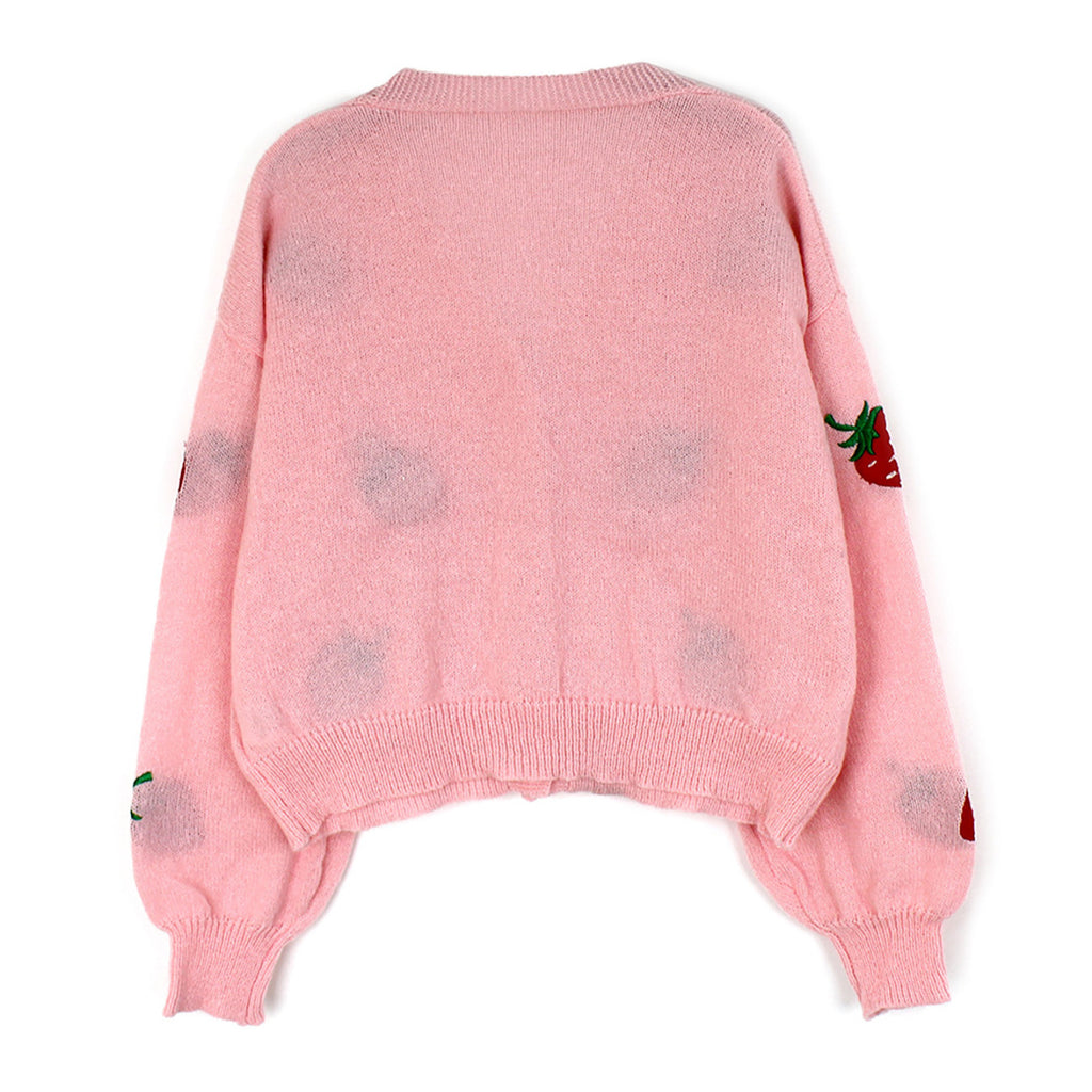 Long-sleeve Cardigan With Strawberry Embroidery Springautumn Jacket