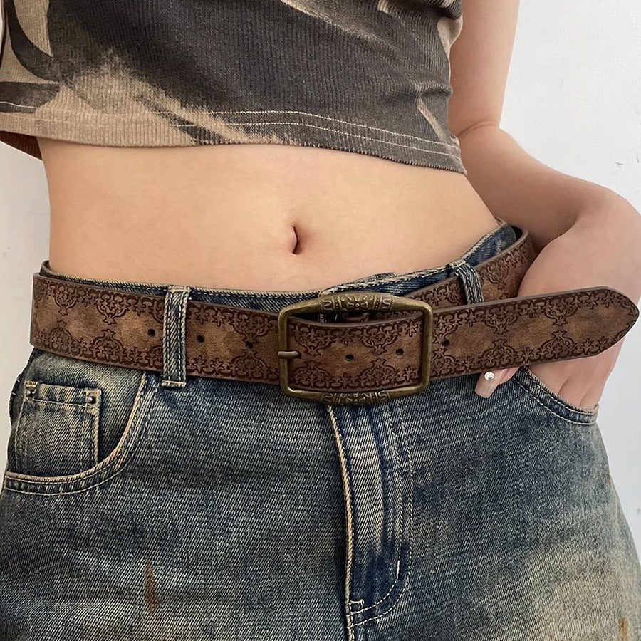 Distressed Ethnic Style Belt – versatile Y2K fashion accessory  SKU: Add a unique SKU for each variant.