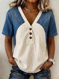 Fashionable Trendy Womens Loose Denim Patchwork T-Shirt