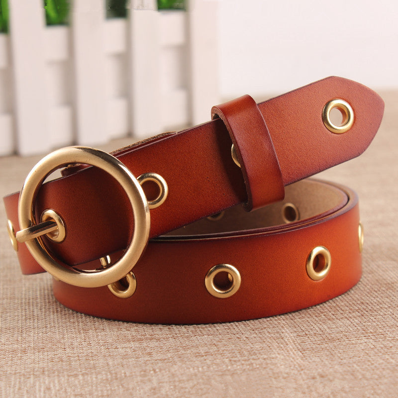 Classic Round Buckle Belt with jeans