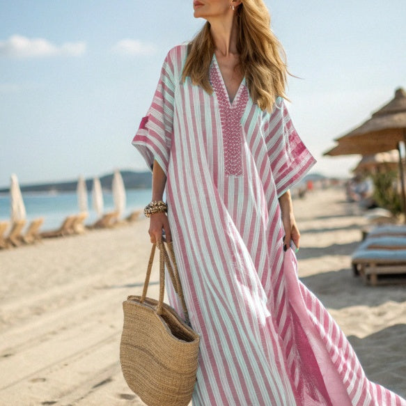 Digital-print Kaftan Maxi Dress With A Five-quarter-length Sleeve