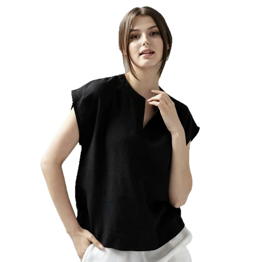 Casual V-neck Linen Short-sleeve Top