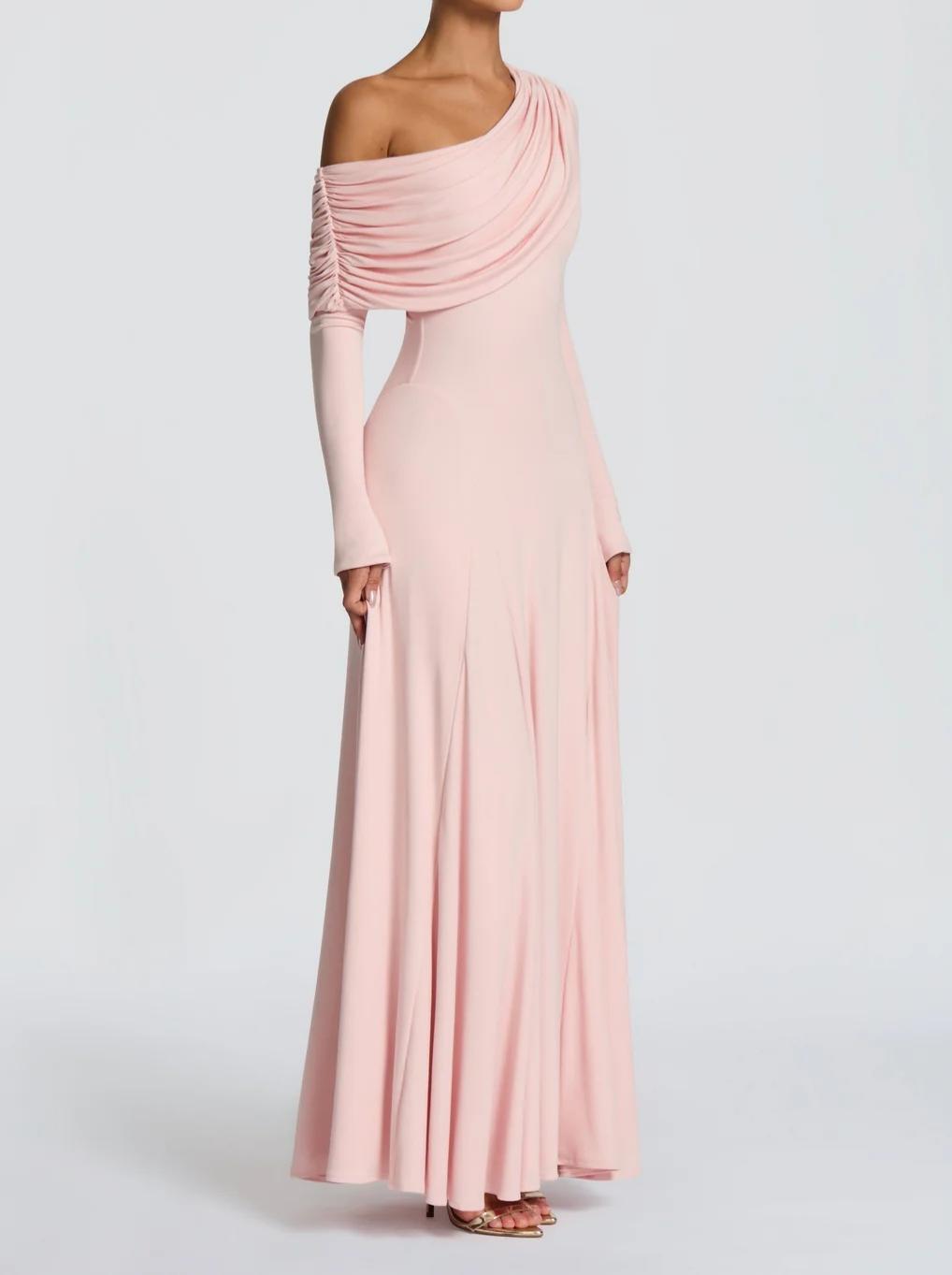 Mesh Long-Sleeve Slim-Fit Hip-Hugging Elegant Evening Maxi Dress