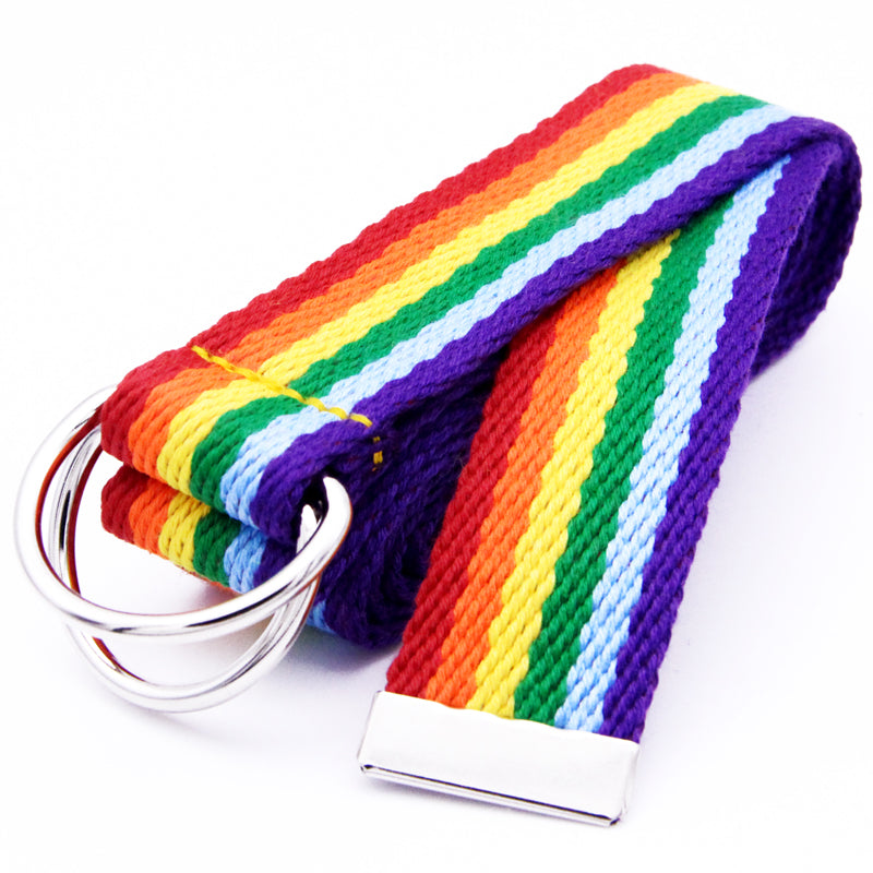 Women's Six-Color Rainbow Belt with Double Ring Buckle