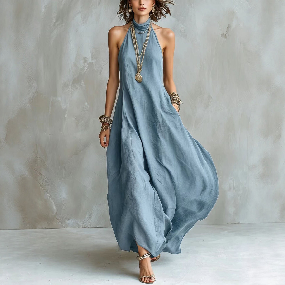 Off-shoulder Loose-fitting Maxi Womens Halterneck Dress