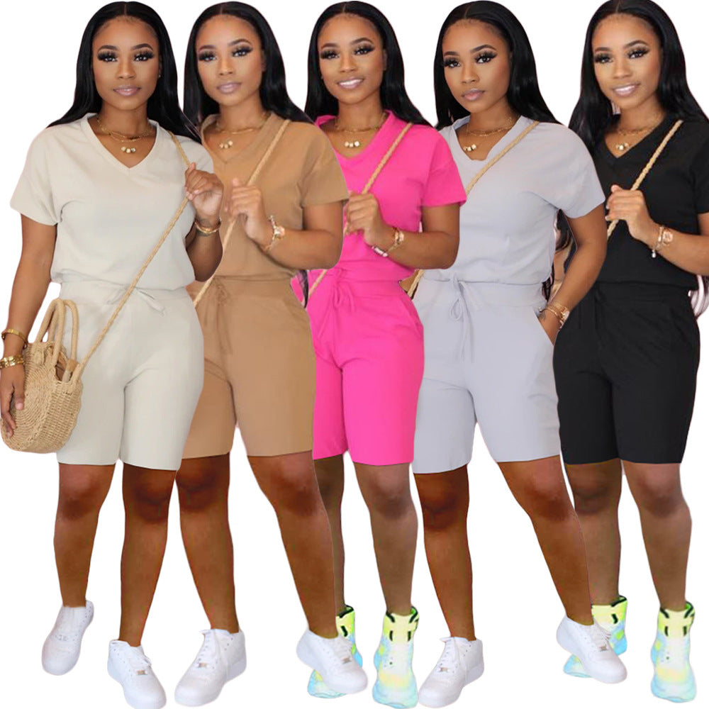 Fashionable Womens New Solid-Color Slim-Fit Set