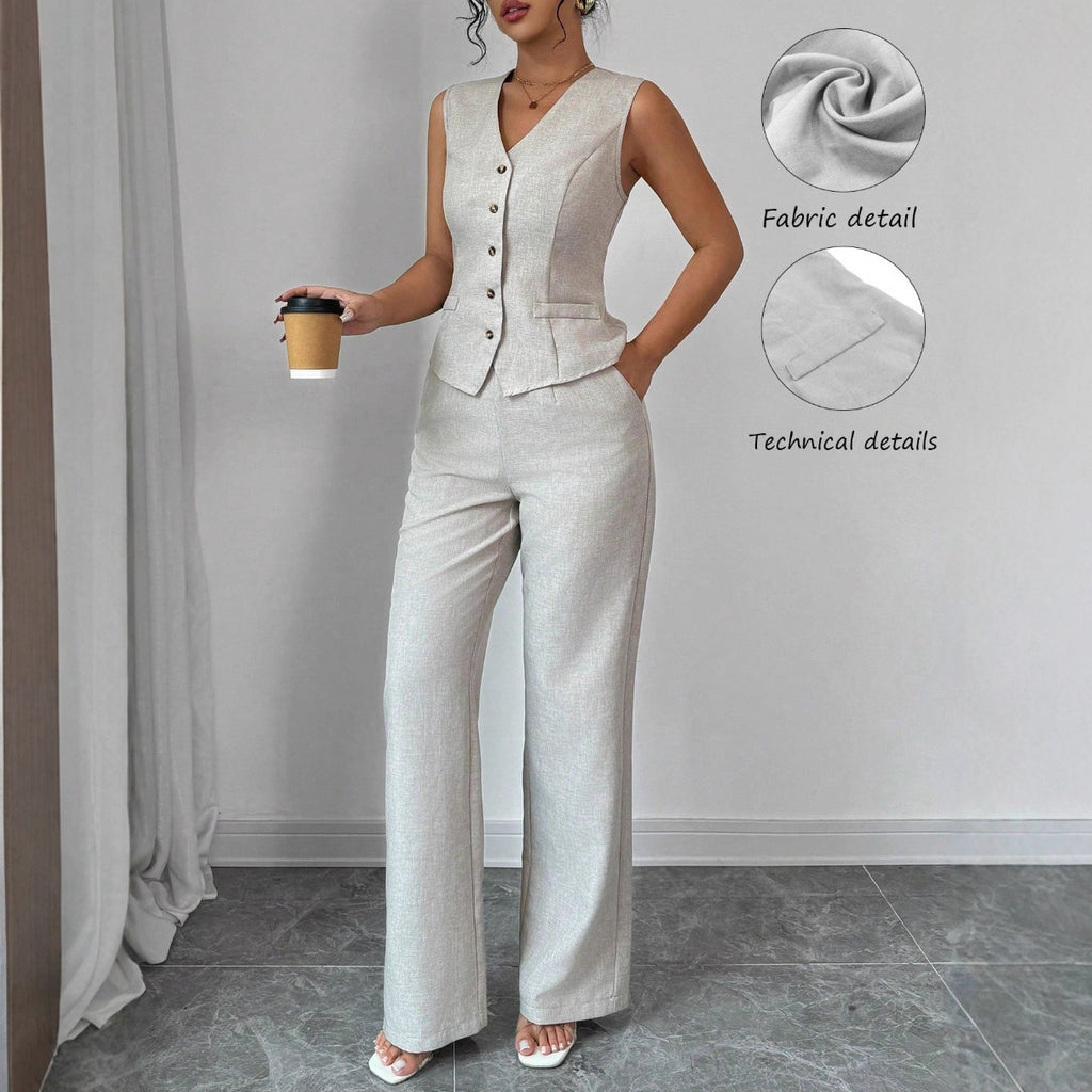 Commuter Sleeveless Vest Set Two-Piece Suit