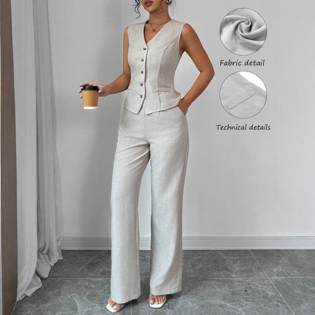 Commuter Sleeveless Vest Set Two-Piece Suit
