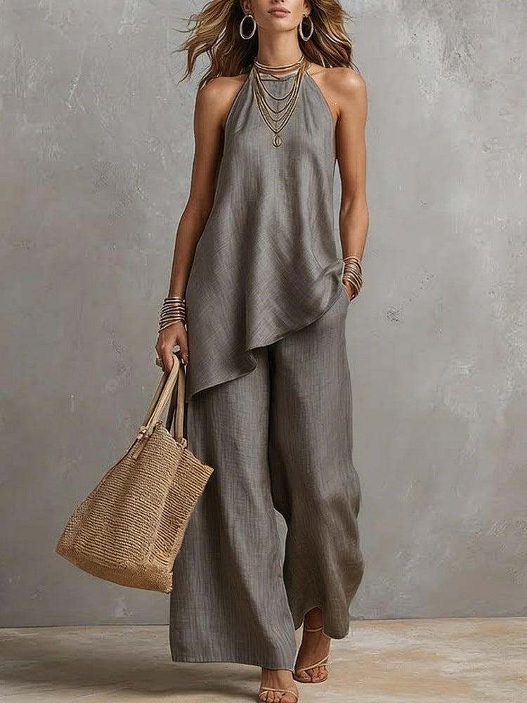 Womens Casual Crew-Neck Vest And Long Pants Set