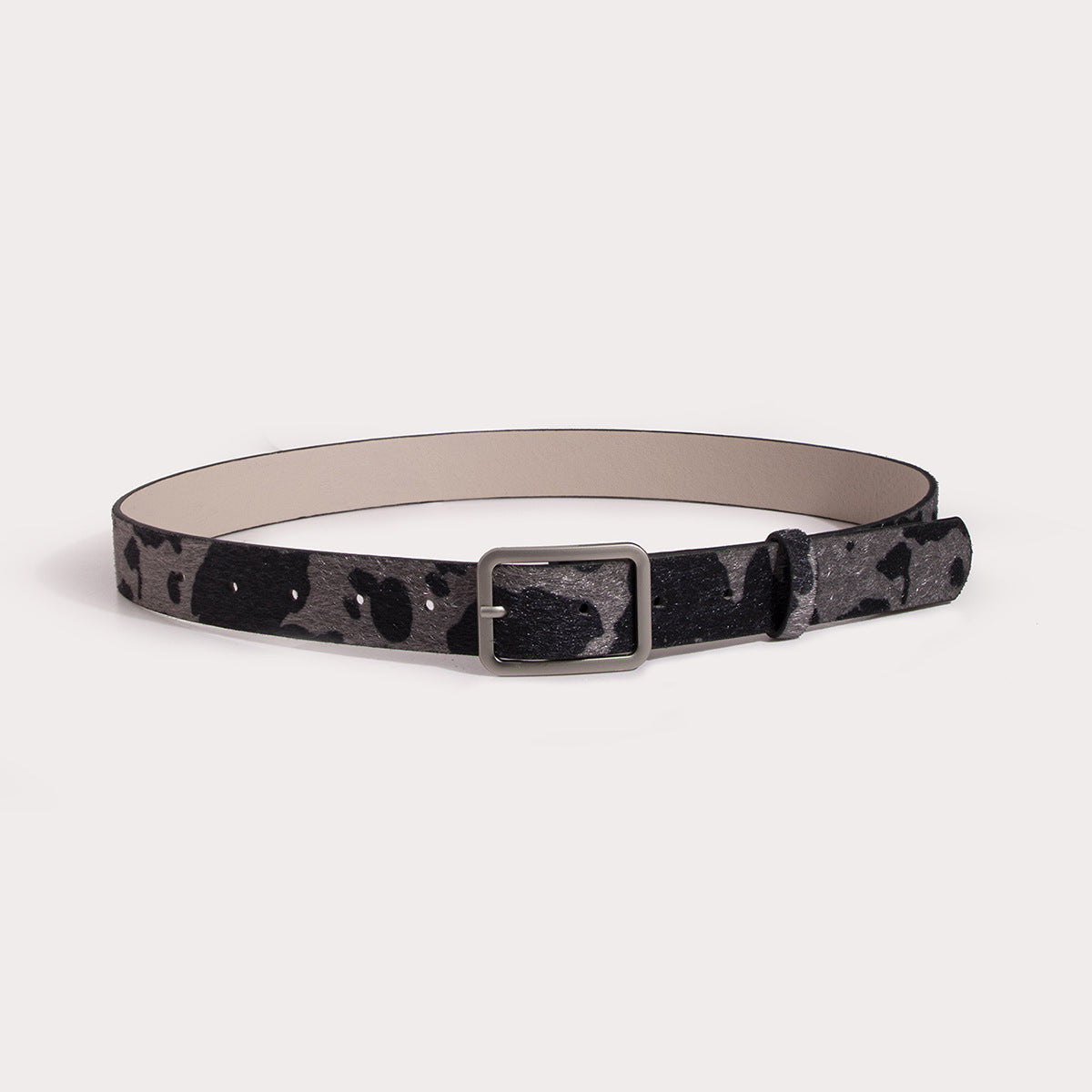 Black and White Cow Pattern Belt with Horsehair PU Design