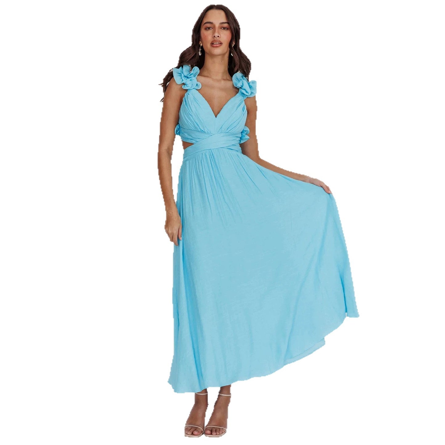 Women's Solid-Colored Casual Backless Cross-Strap Dress