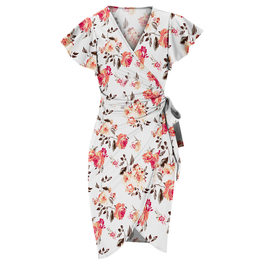 European And American-style V-neck Waist-cinching