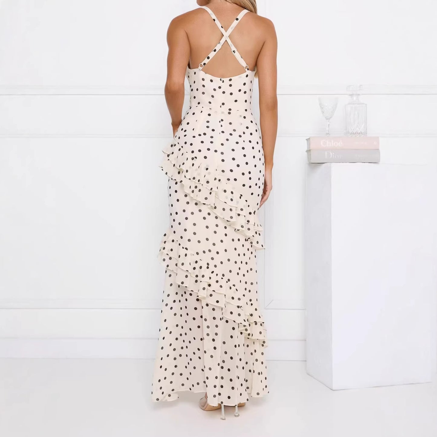Waist-cinching Figure-flattering Sheer Dress With Ruffled Hem