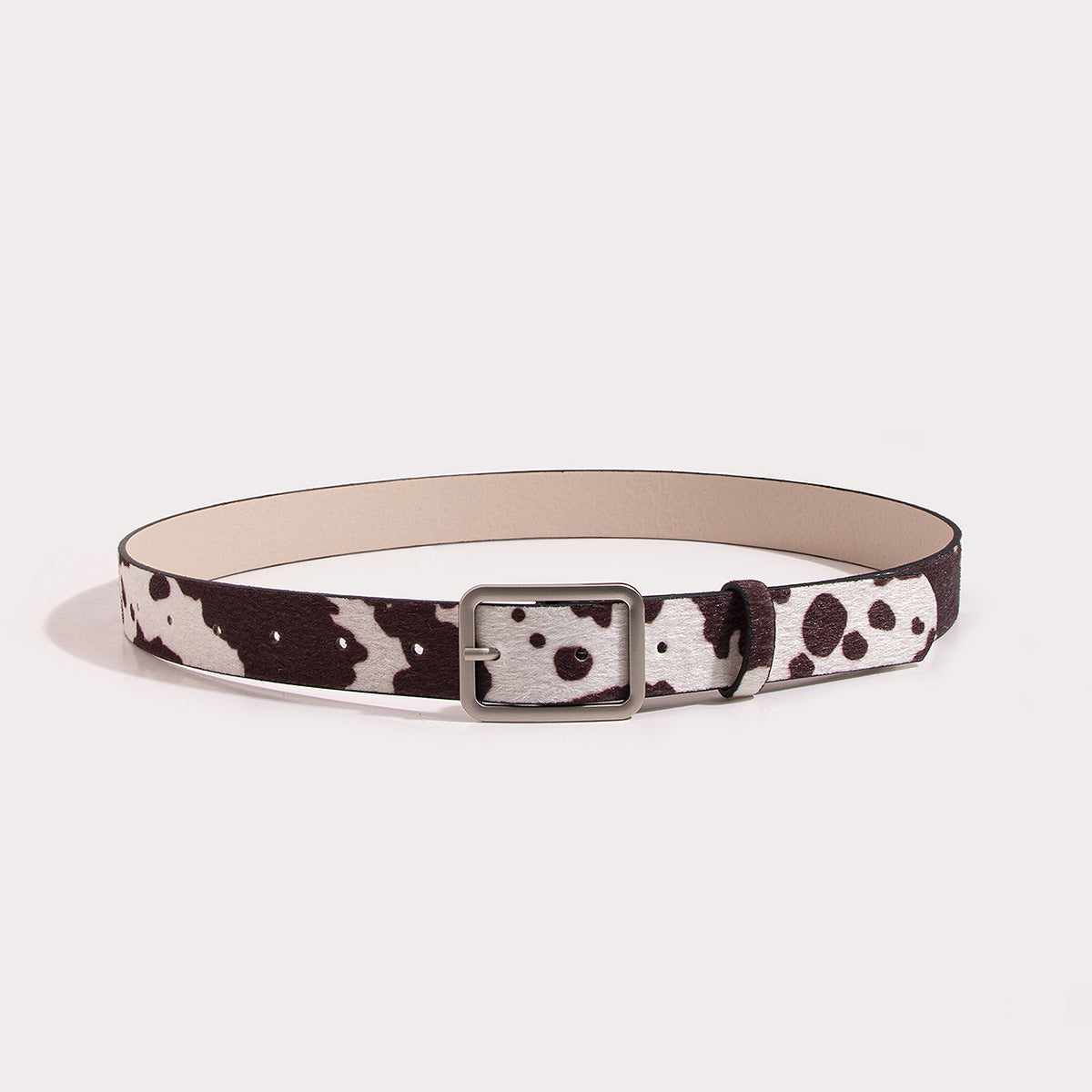 Black and White Cow Pattern Belt with Horsehair PU Design