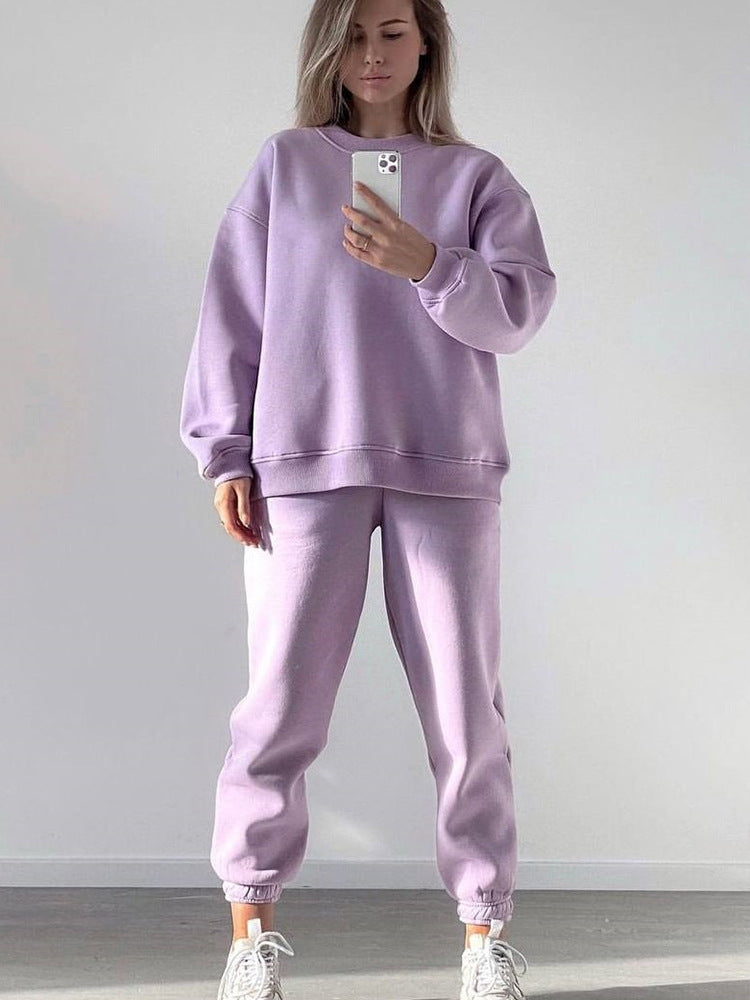 Fashionable Loose-fit Crewneck Sweatshirt With Long Sleeves And Casual Athletic Pants