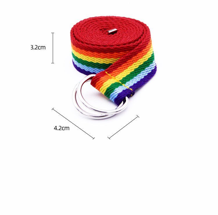 Women's Six-Color Rainbow Belt with Double Ring Buckle