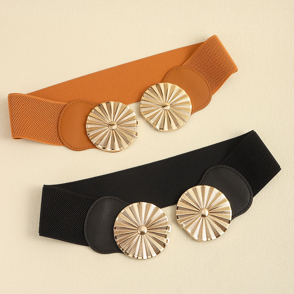 Women's Wide Belt with elastic metal circle detail