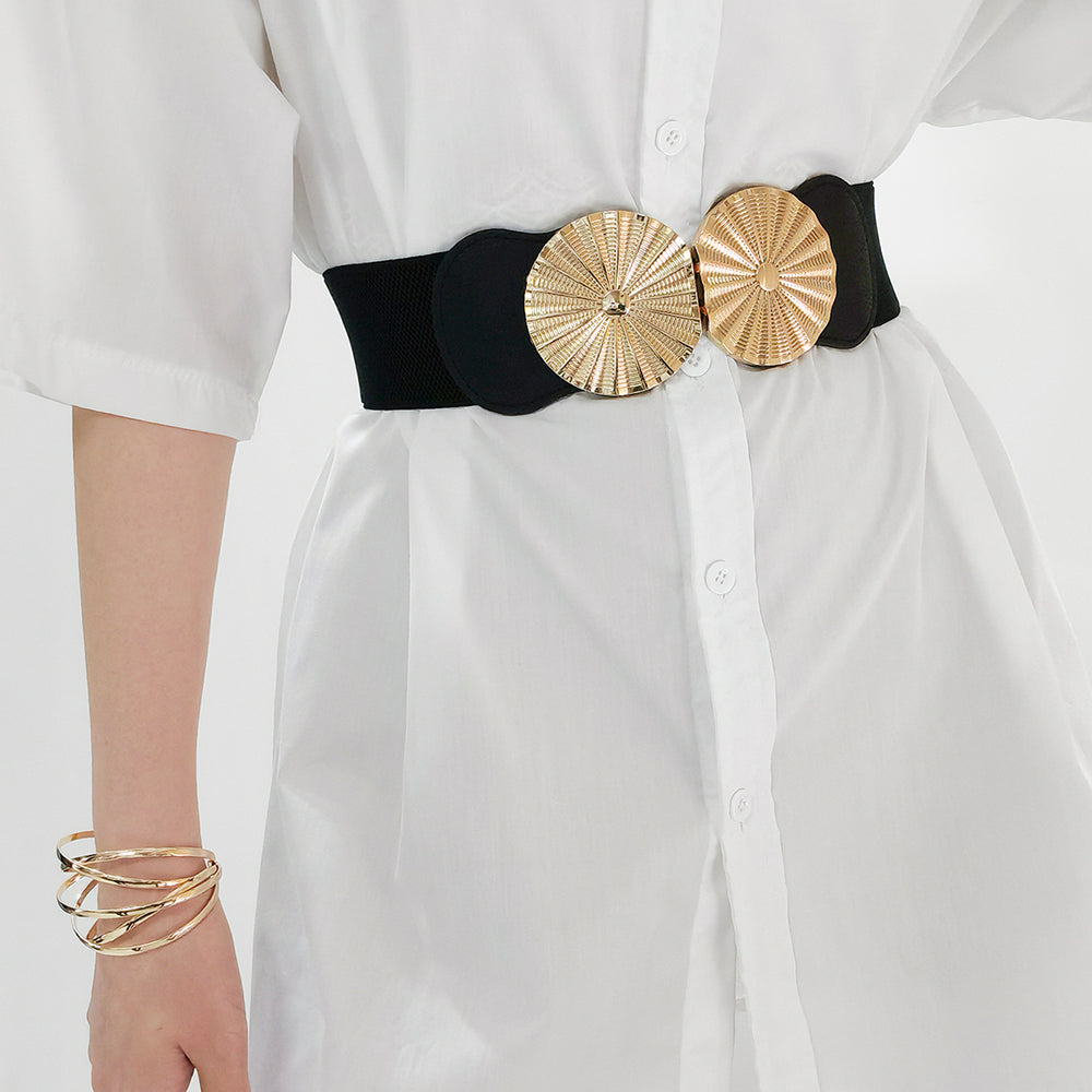 Women's Wide Belt with elastic metal circle detail