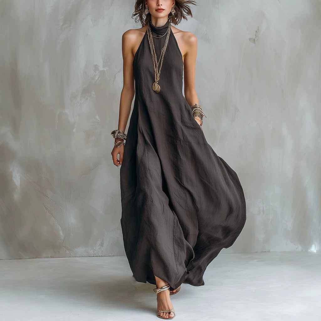 Off-shoulder Loose-fitting Maxi Womens Halterneck Dress