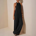 High-neck Halter Solid-color Wide-leg Jumpsuit