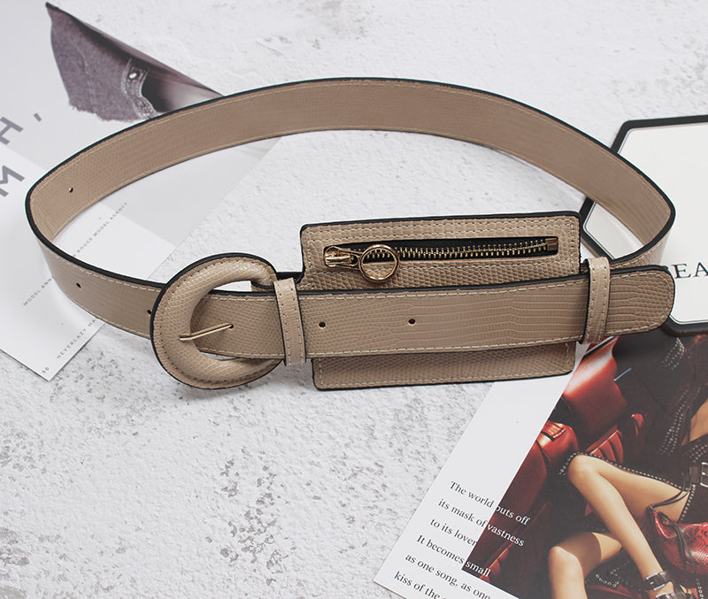 Leather Waist Belt with fashion stitching and zipper design
