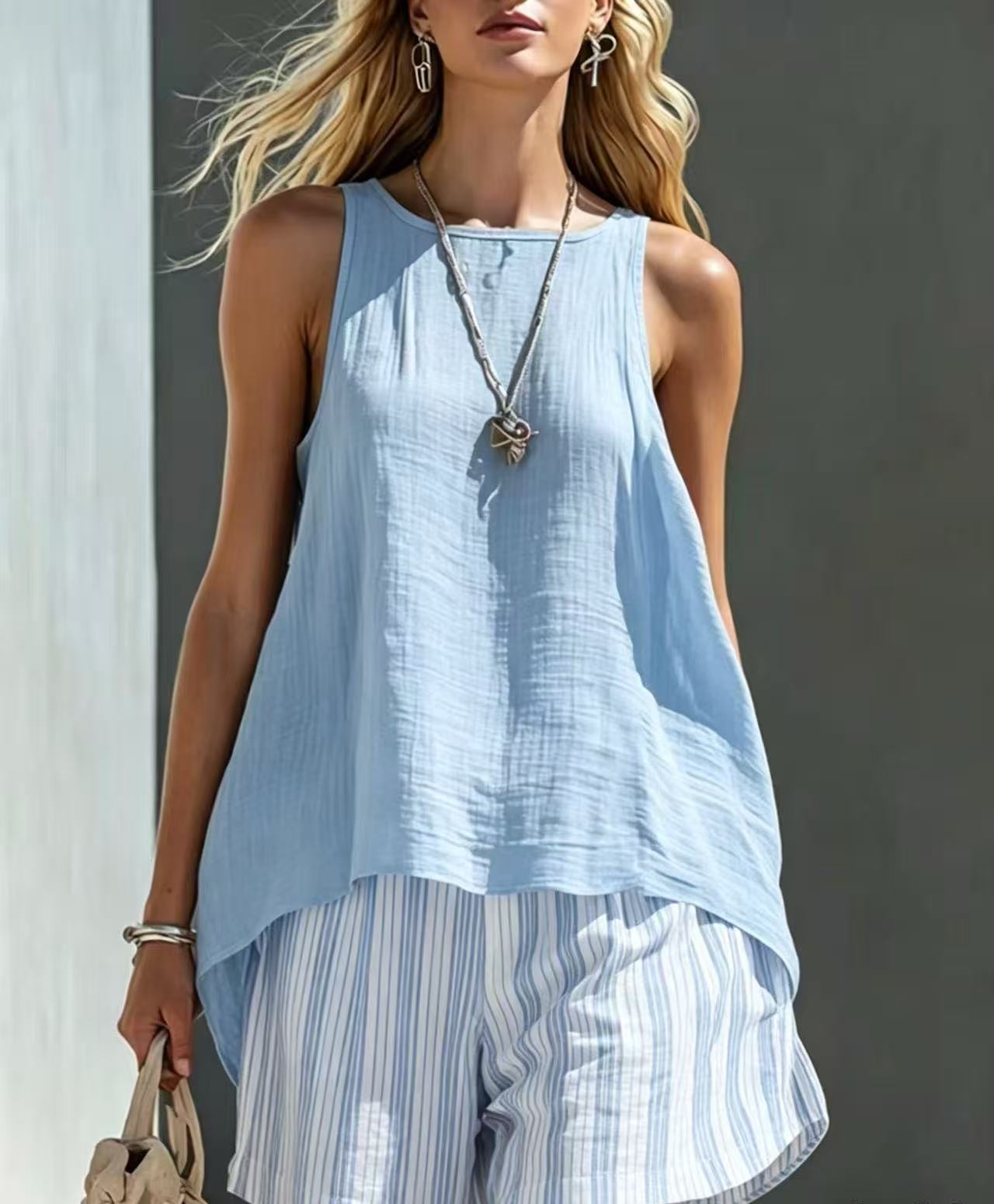 Solid Color V-Neck Long-Sleeve Shirt Womens Loose-Fitting Button-Up Top