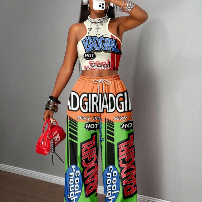 Printed Tank Top  Casual Wide-leg Pants Set
