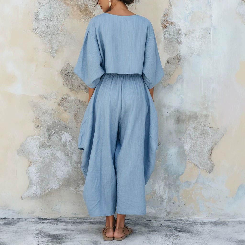 Elastic-waist Batwing-sleeve Casual Plus-size Set