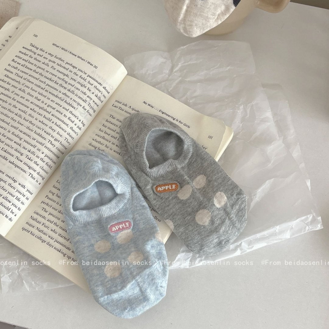 5pairs New Socks For Children, Summer Polka Dot Anti Slip Invisible Socks, Casual Shallow Mouth Boat Socks