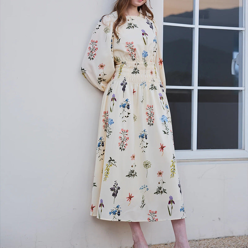 Fashion Casual Waist-tie Loose Plant Print Dress