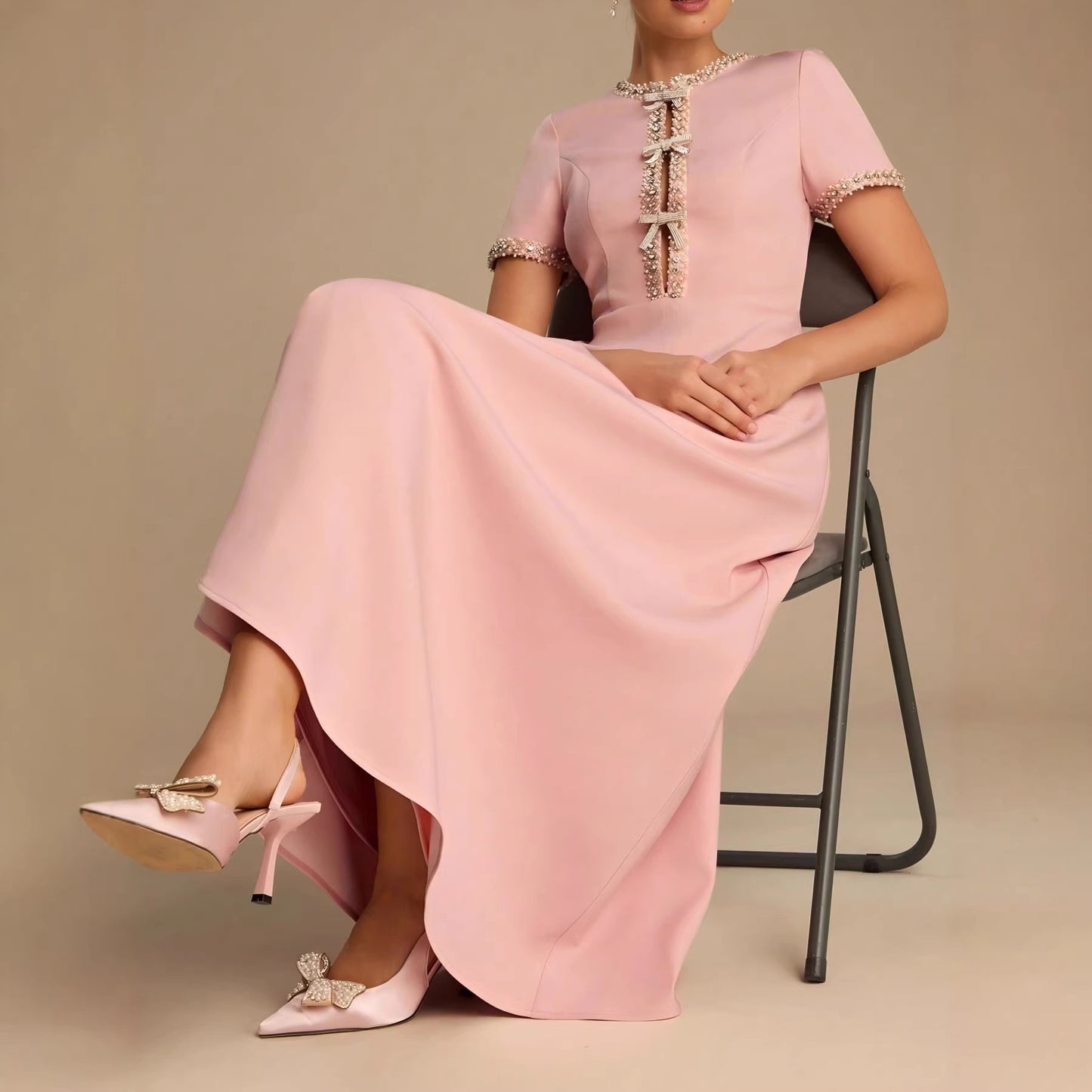 Womens Bow-Knot Short-Sleeve Casual Dress