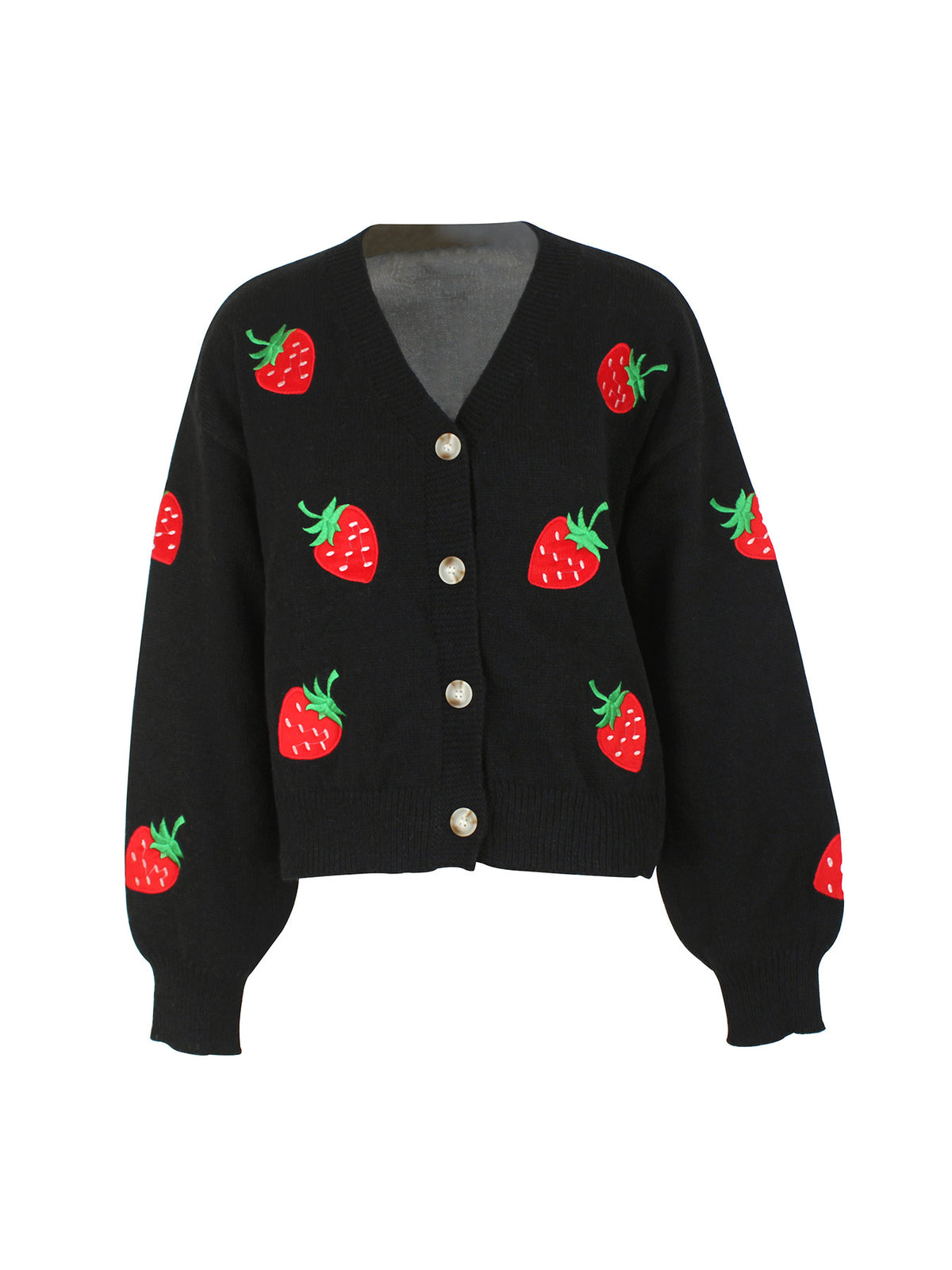 Long-sleeve Cardigan With Strawberry Embroidery Springautumn Jacket