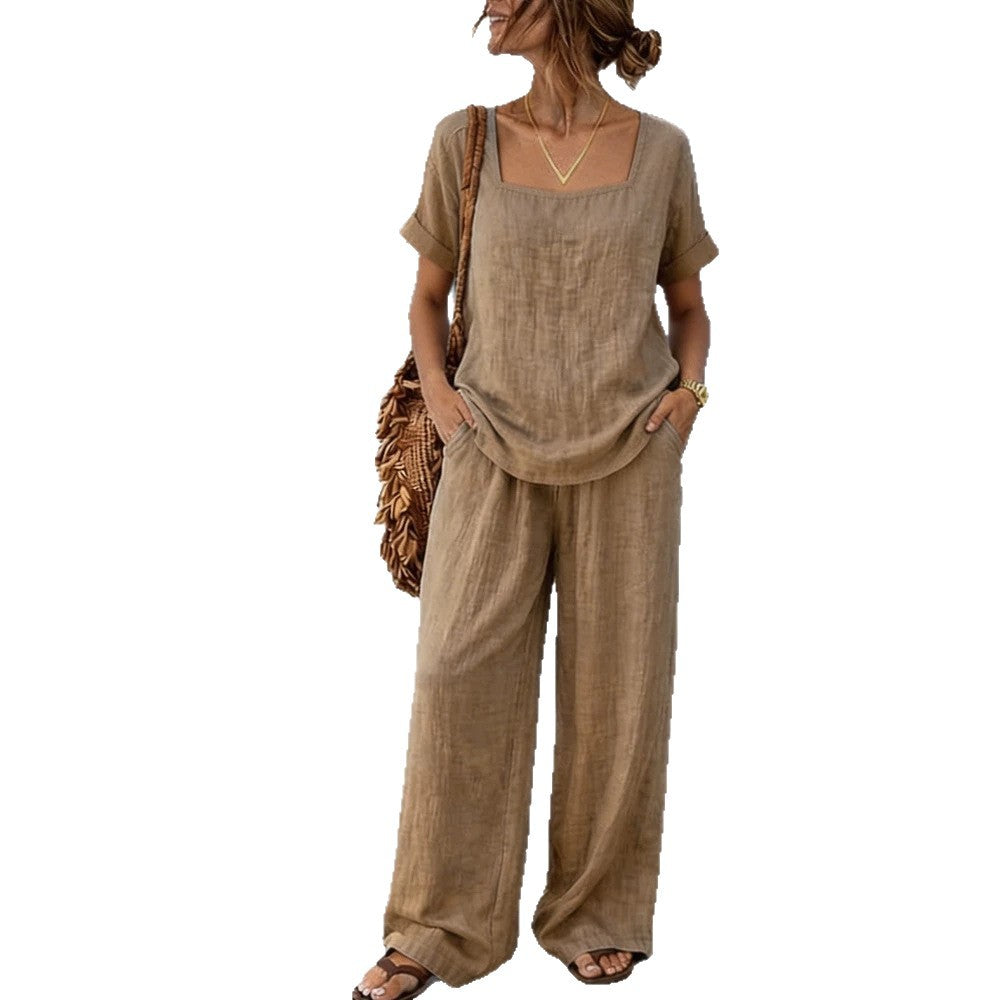 Women's Square-Neck Short-Sleeve Pantsuit