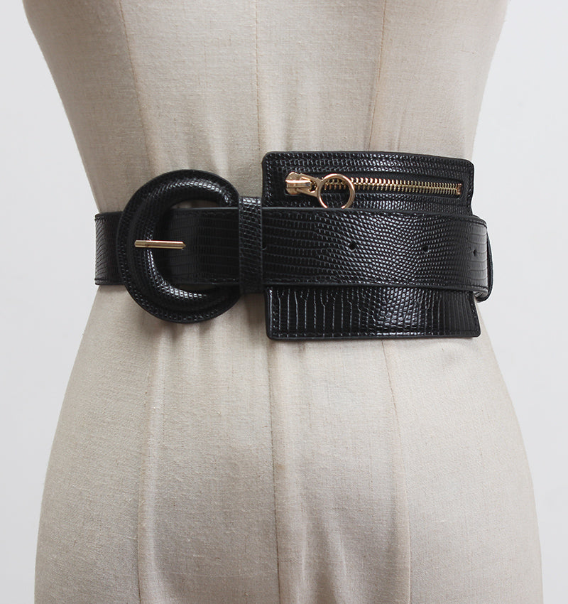 Leather Waist Belt with fashion stitching and zipper design