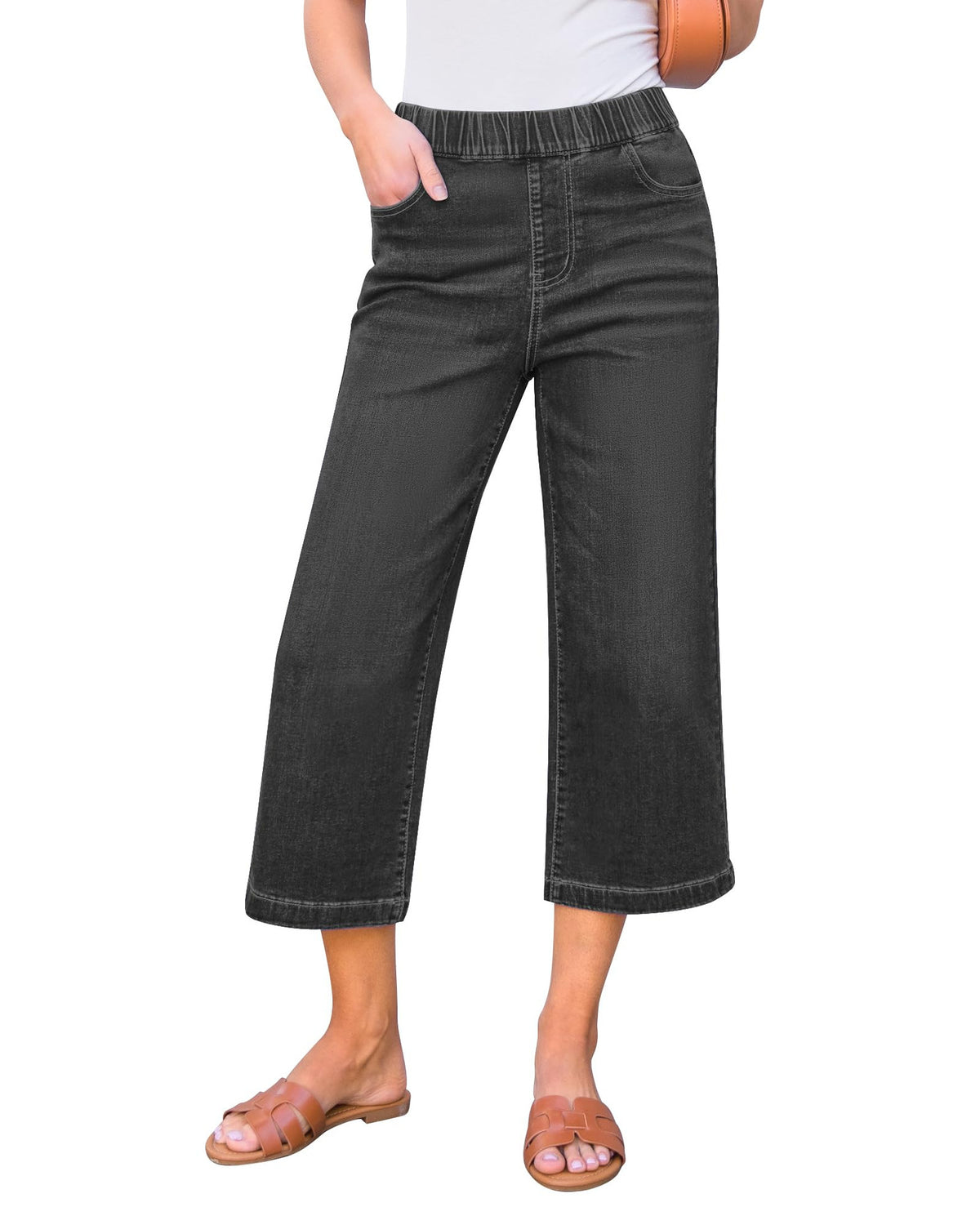 Fashionable Womens High-Waisted Straight-Leg Denim Pants