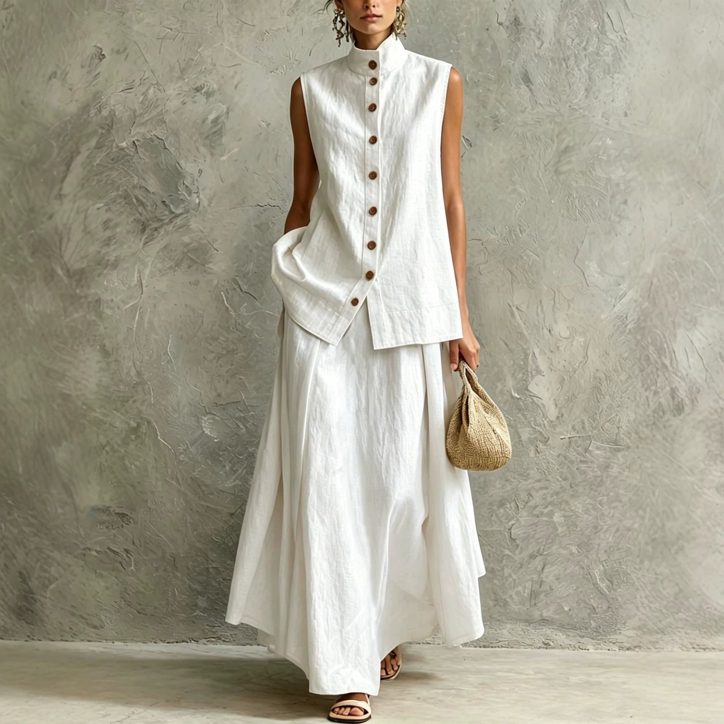Solid-color Fashion Shirt Top Skirt Set