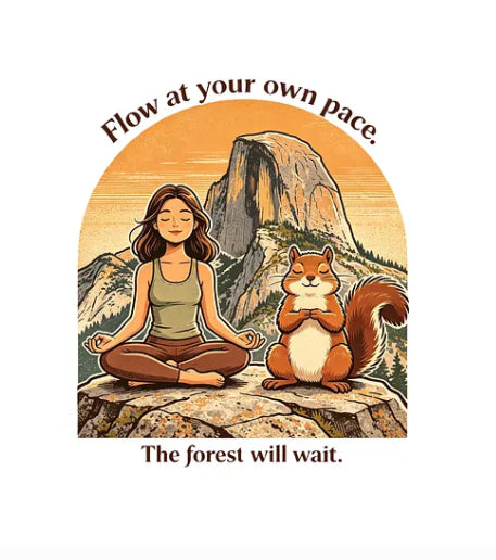 Yoga Squirrel Graphic T-Shirt Flow At Your Own Pac  Meditation Tee Aesthetic Vintage Mountain Nature Shirt For Mindfulness  Zen Lovers