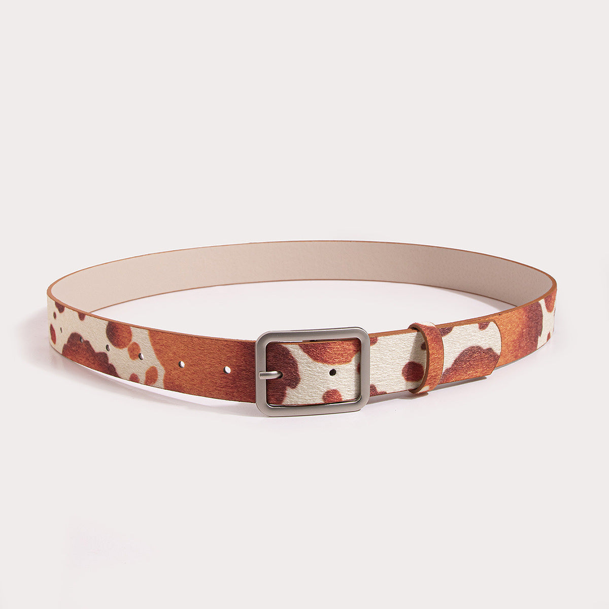 Black and White Cow Pattern Belt with Horsehair PU Design