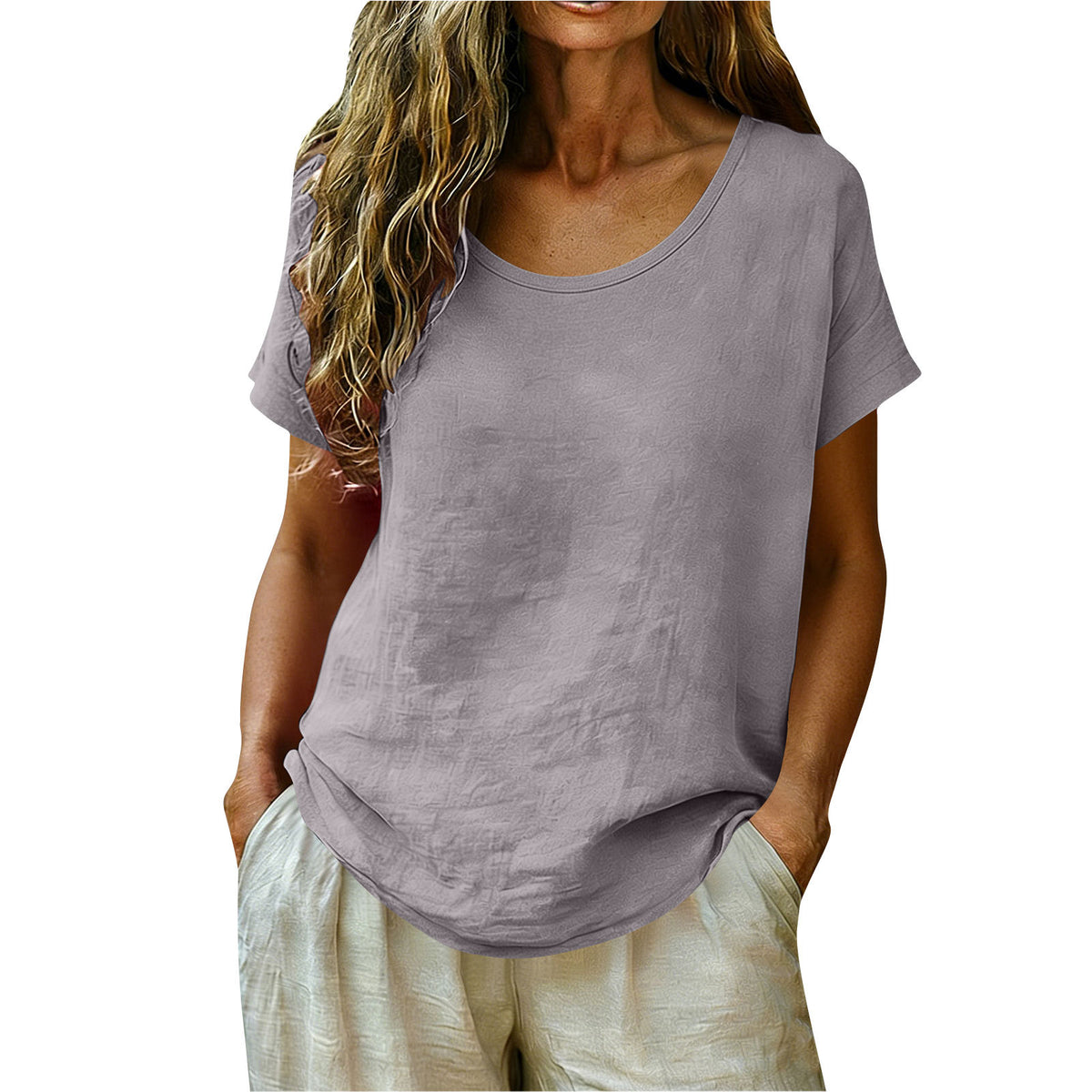Casual Loose-Fitting Stylish Cotton-Linen Short-Sleeve Crew-Neck T-Shirt