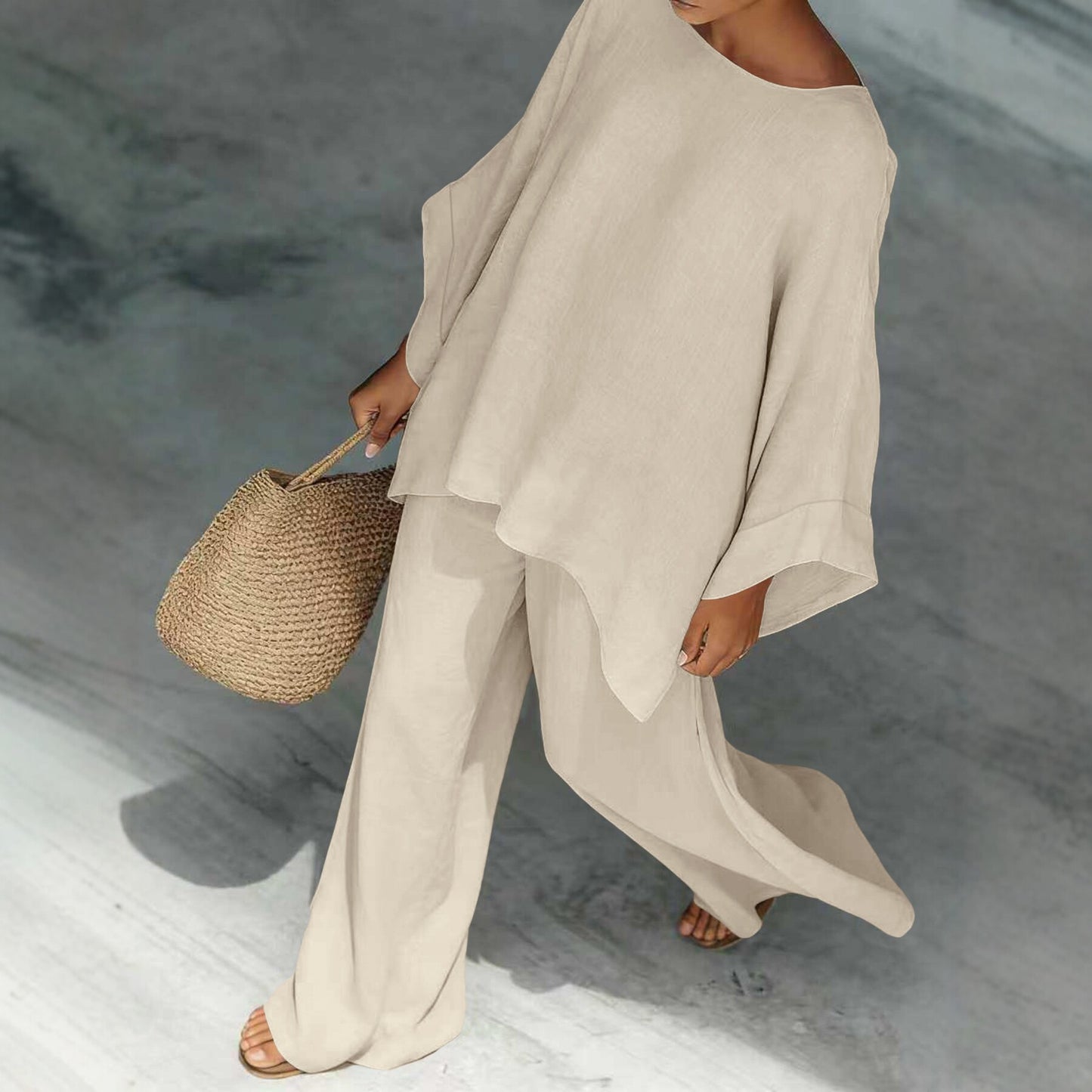 Women's Loose Shirt And Wide-Leg Pants Set