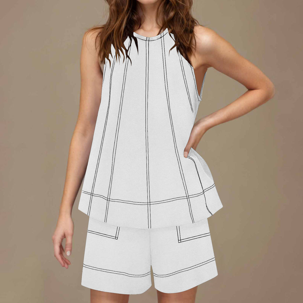 Casual Loose Pocketed Sleeveless Tank Top And Shorts Cotton-Linen Two-Piece Set