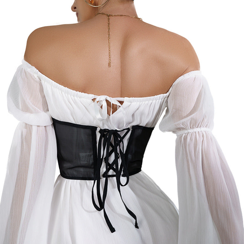 Mesh Waist Cincher with chain and fishbone steel ring design