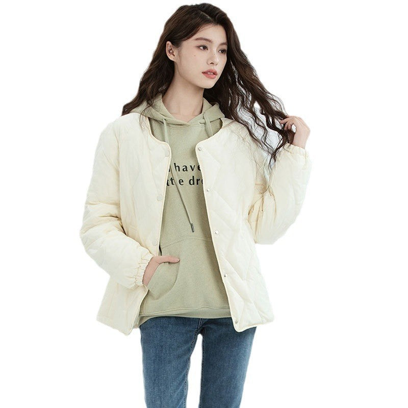 Diamond-quilted Lightweight Down Jacket For Women Short Style