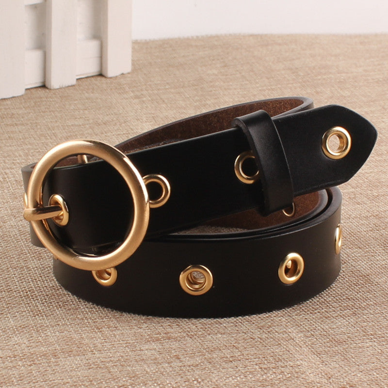 Classic Round Buckle Belt with jeans