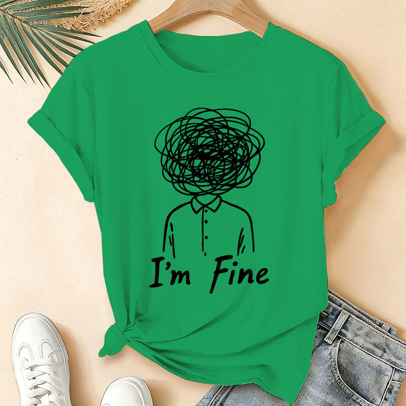 I'm Fine Creative Printed Loose Short-Sleeve