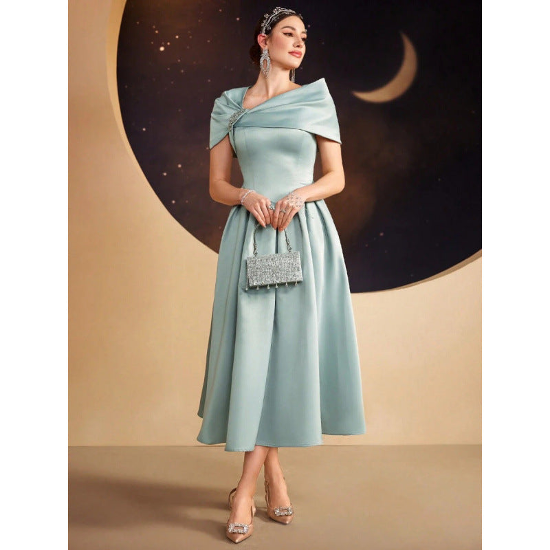 Womens Slim-fit Elegant Off-shoulder Waist-cinching Dress