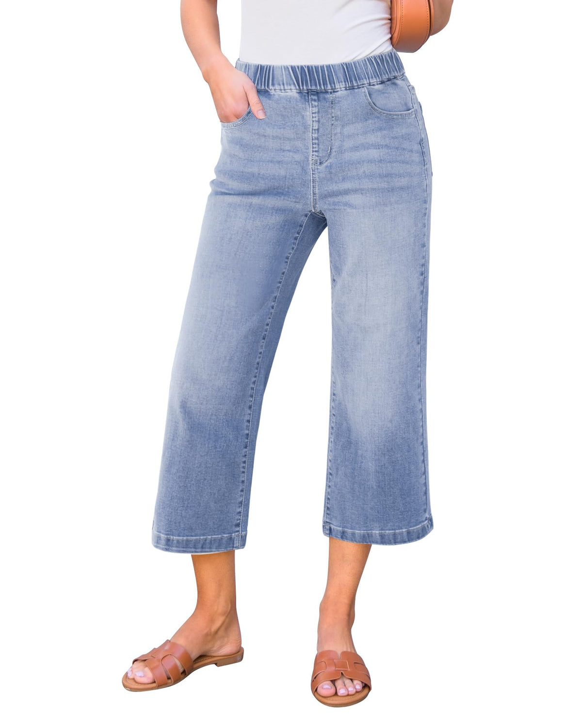 Fashionable Womens High-Waisted Straight-Leg Denim Pants