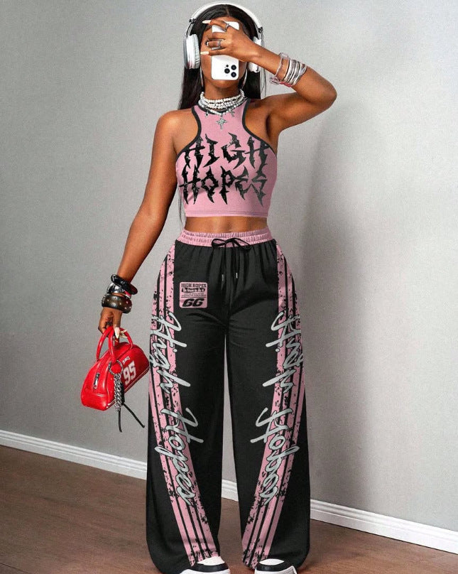 Printed Tank Top  Casual Wide-leg Pants Set