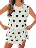 Casual Polka-Dot Sleeveless Tank Top Two-Piece Set