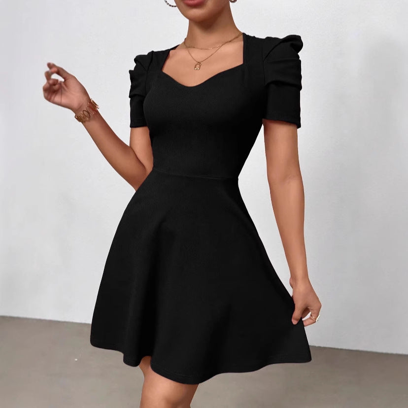 Womens Boat-Neckline Defined Waist Elegant High-Waist Dress